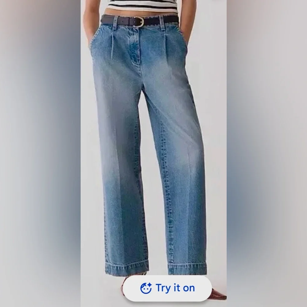 J. Crew Essential Cotton Jeans Wide Legs High Rise Ruth Blue Wash Plus Size 36W